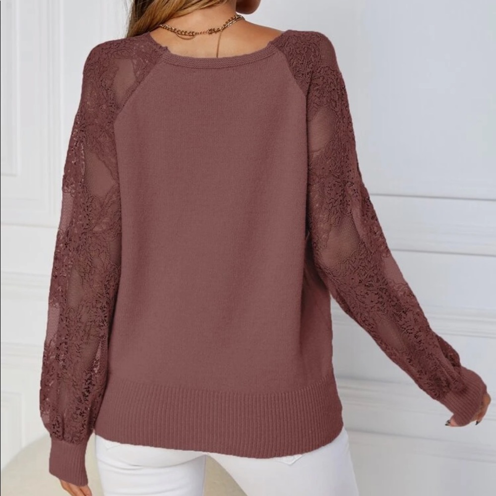 Boho lace raglan sleeve sweater light gray - Picture 4 of 15